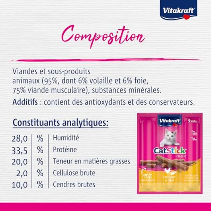 VITAKRAFT Cat-Stick Mini, Katzensnack mit Geflügel und Leber, getreidefrei, 3 Sticks à 6 g im Frischebeutel – Bild 4