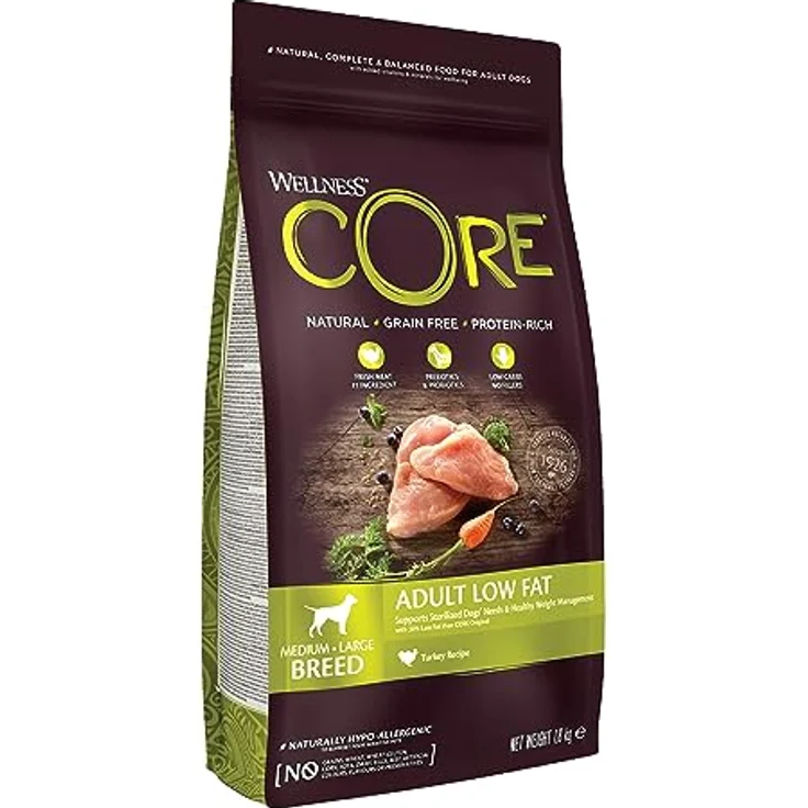 Wellness CORE Low Fat, Hundefutter mit Pute, 1,8 kg, getreidefrei, ohne Zuckerzusatz, für übergewichtige und sterilisierte Hunde, hoher Fleischanteil – Bild 1