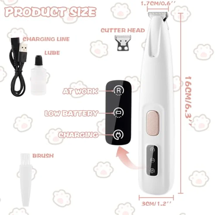 Beihre Pfotentrimmer für Hunde, Kabellose Hundeschermaschine mit LED-Licht, IPX5 wasserdicht, für Pfoten, Augen, Ohren und Körper (Weißbraun) – Bild 2