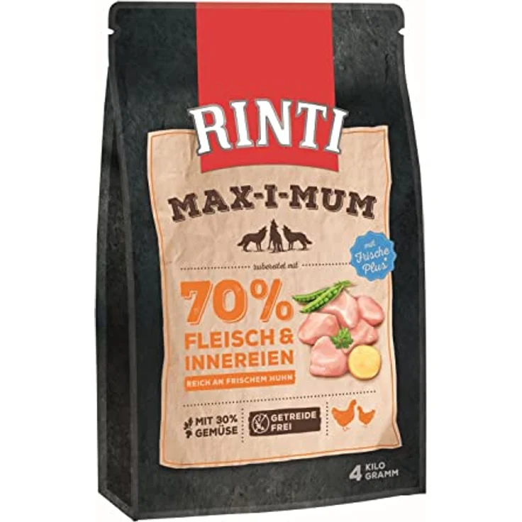 Rinti MAX-I-Mum Huhn + Gemüse, getreidefreies Trockenfutter für ausgewachsene Hunde, 1 x 4 kg