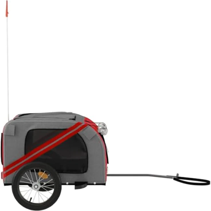 vidaXL Hunde-Transportbox Fahrradanhänger Hunde Rot und Grau Oxford-Gewebe und Eisen, 45 kg Tragfähigkeit, PVC-Dach und reflektierende Elemente – Bild 7