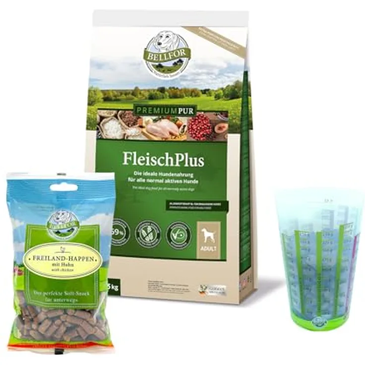 Bellfor Deutscher Schäferhund Futter Set 2,710 kg, getreidefreies Trockenfutter mit erhöhtem Fleischgehalt, inklusive getreidefreier Snacks und Messbecher