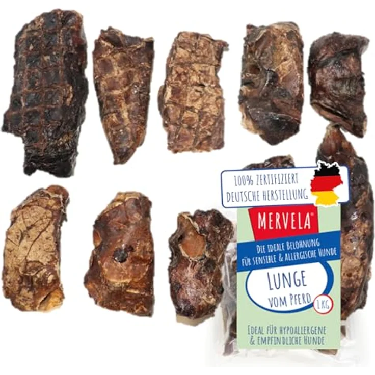 MERVELA Pferdelunge, 100% natürlich, 1.000g, hypoallergen, für sensible Hunde, aus Deutschland – Bild 1