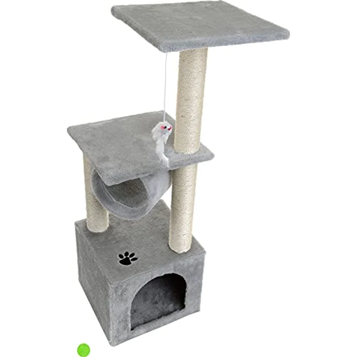 Mersjo Kratzbaum für Katzen, Double, 92 cm, mit 4 Ebenen, Sisal umwickelt, weicher Plüschbezug, stabile Konstruktion – Bild 3