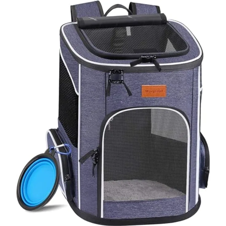 Morpilot Katzenrucksack, Hunderucksack mit atmungsaktivem Mesh-Design, faltbar und mit transparentem Fenster, sichere Reißverschlussfunktion, für Haustiere bis 7 kg