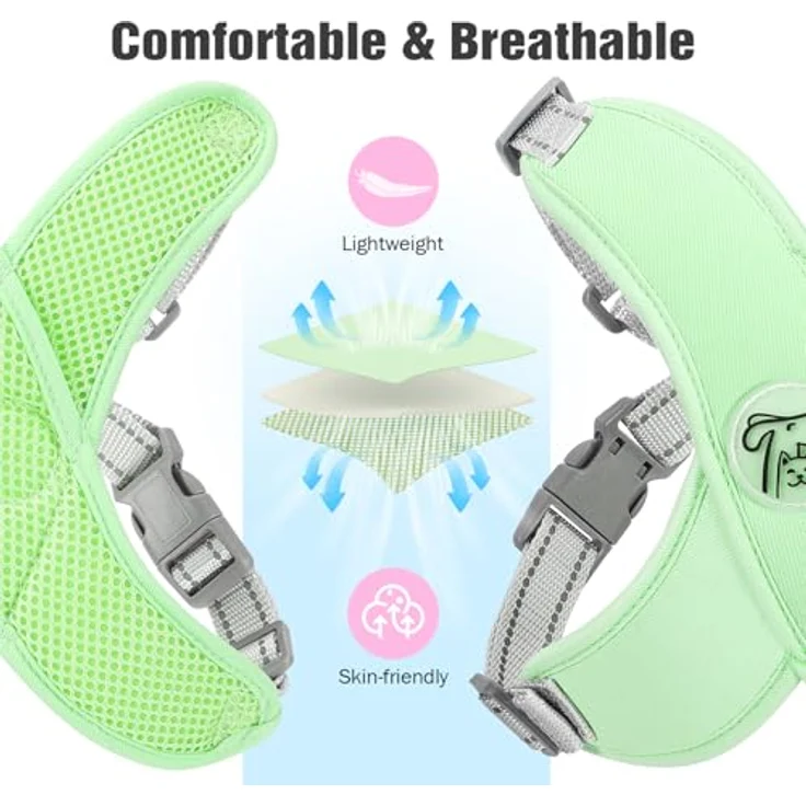 Pawaboo Hundegeschirr mit Leine Set, Verstellbares X-Rahmen Anti-Zug Brustgeschirr für kleine und mittelgroße Hunde, Atmungsaktive Weste, Größe S, Minzgrün – Bild 5