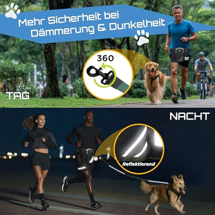 PETSATION Joggingleine, Hands-Free mit Bauchgurt & Hüfttasche, verstellbar, reflektierend, stoßdämpfend für Joggen, Wandern, Fahrrad, robust für alle Hunde – Bild 4