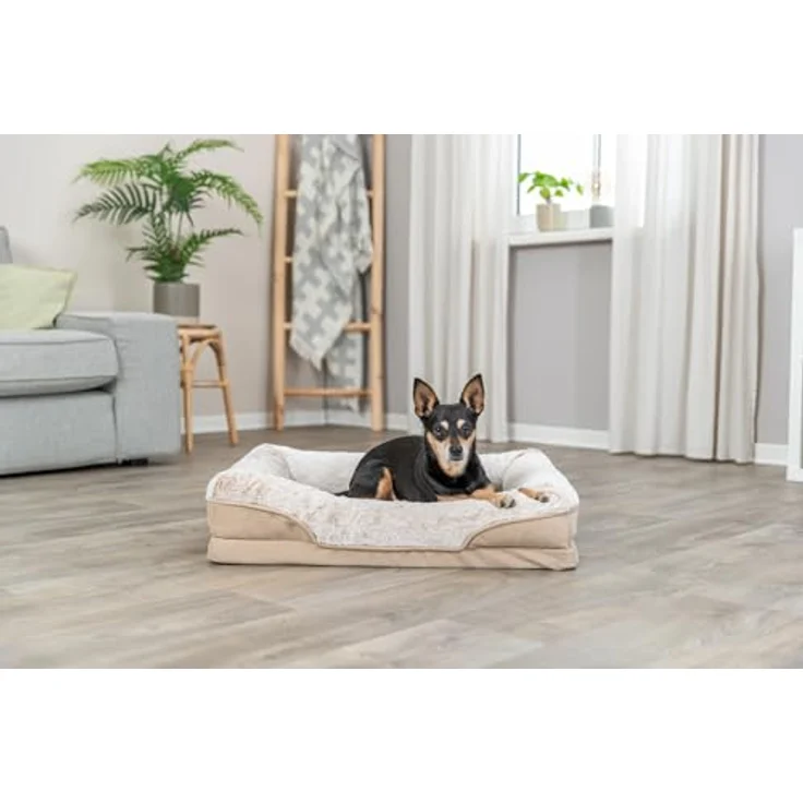 TRIXIE Tierbett Vital Bett Lino beige für Hunde, orthopädisch mit Memory-Effekt, Möbelstoff Chenille und Softplüsch – Bild 7