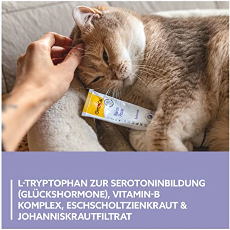 GimCat Relax Paste 50 g, Katzenfutter mit Eschscholtzienkraut, L-Tryptophan und Vitamin B-Komplex, laktosefrei und ohne Zusatzstoffe – Bild 3