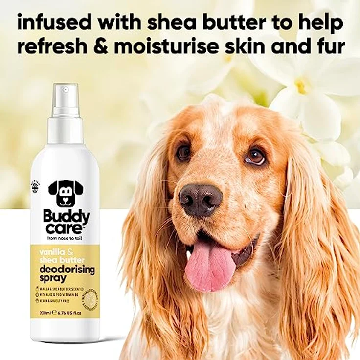 Buddycare Desodorierungsspray für Hunde, Vanille & Sheabutter, mit Aloe Vera und Pro-Vitamin B5, 200 ml – Bild 3