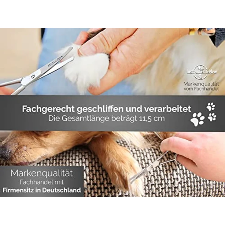InstrumenteNrw Fellschere Pfotenschere Gebogen, Edelstahl Hundehaarschere mit Mikroverzahnung, 11,5 cm – Bild 4