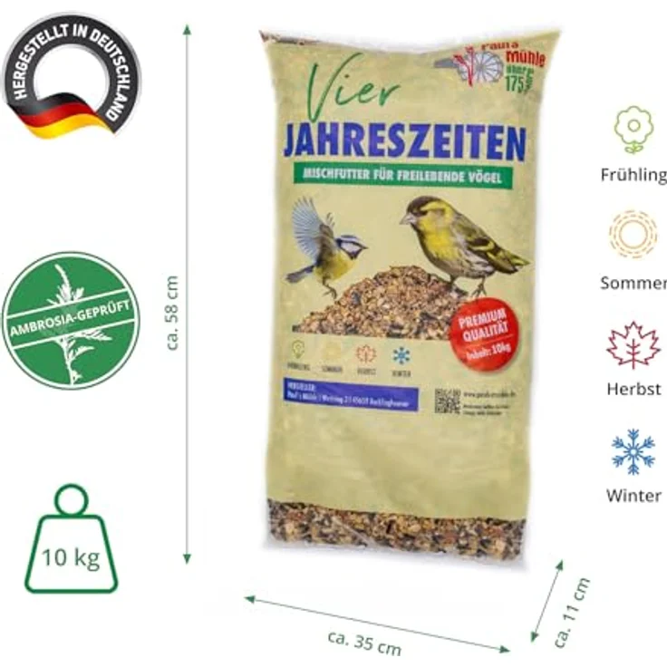 Paul´s Mühle Wildvogelfutter 4-Jahreszeiten, Ganzjahresfutter für Wildvögel, 10 kg mit hochwertigen Zutaten – Bild 4