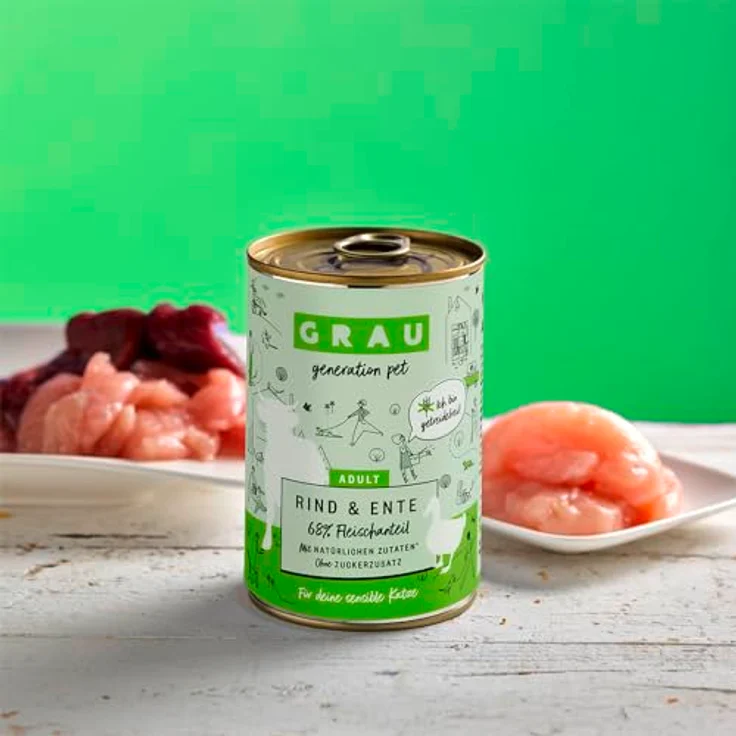 GRAU Nassfutter für Katzen - Rind & Ente, 6er Pack (6 x 200 g), für sensible Erwachsene Katzen, getreidefrei, intensiver Geschmack – Bild 2