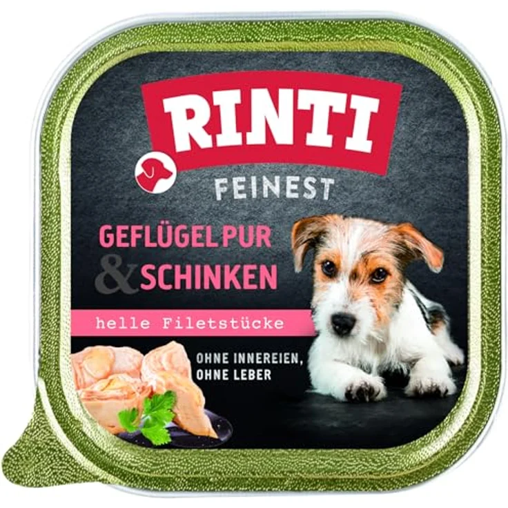 Rinti Megapack Feinest Schälchen, 44 x 150 g, Geflügel & Schinken, leicht verdauliches Nassfutter ohne Innereien – Bild 1