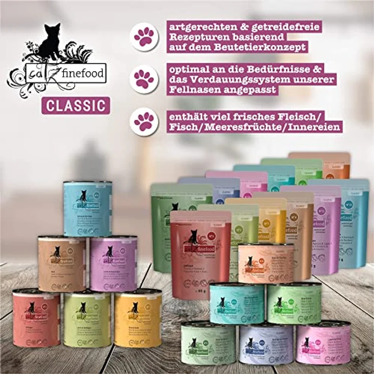 catz finefood Multipack 2, 12 x 85g Beutel, Feinkost Katzenfutter nass, Sorten Mix-Paket 2 mit Huhn, Thunfisch, Rind, Rotbarsch, Lamm, Garnelen, Wild, ohne künstliche Zusätze – Bild 3