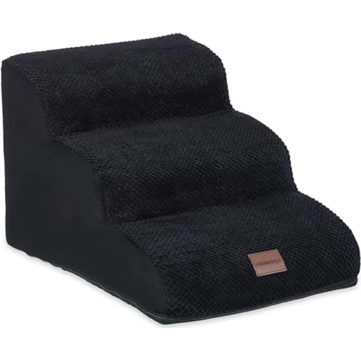 relaxdays Haustiertreppe Hundetreppe mit 3 Stufen, Schwarz, für Hunde und Katzen, bequeme Tritthöhe – Bild 2