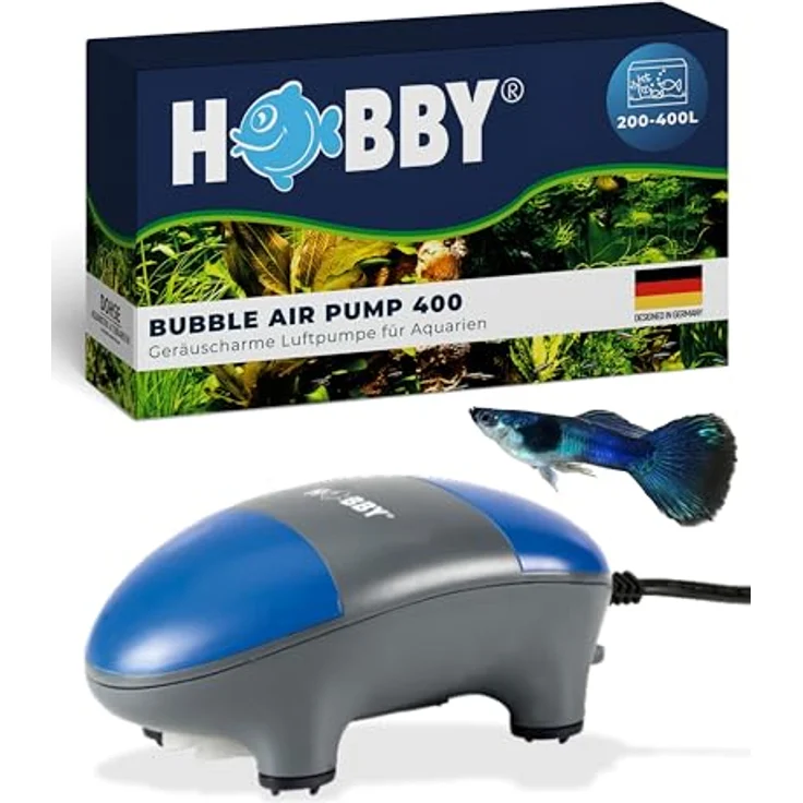 HOBBY Aquaristik Bubble Air Pump 400, Luftpumpe für Aquarien 200–400 l, 4,5 W, 2 × 3,0 l/min Förderleistung, leise, vibrationsarm, für Süß- & Meerwasseraquarien – Bild 1