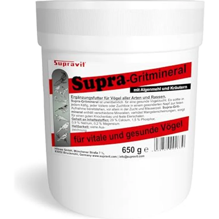Supravit Supra-Gritmineral 650g – Premium Vogelgrit & Mineralfutter für Vögel, unterstützt Verdauung, Eierschalenbildung & Gefiederpflege