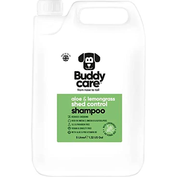 Buddycare Fellpflege-Shampoo zur Kontrolle des Haarausfalls bei Hunden, mit Aloe Vera und Pro-Vitamin B5, 5L – Bild 1