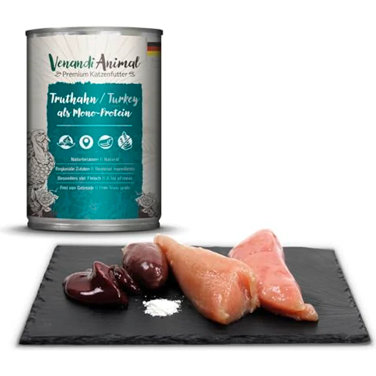 Venandi Animal Premium Nassfutter für Katzen, Probierpaket II, 6 x 400 g Huhn + Kaninchen, Kalb, Truthahn, getreidefrei und naturbelassen, 2.4 kg – Bild 4