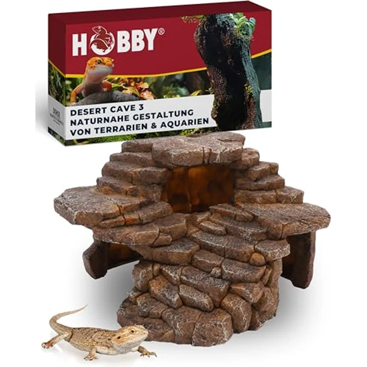 HOBBY Terraristik Desert Cave 3, naturnahe Versteckmöglichkeit für Terrarien und Aquarien, 23 x 22 x 15,5 cm, dekorative Rückzugsorte für Reptilien, Amphibien und Fische – Bild 1