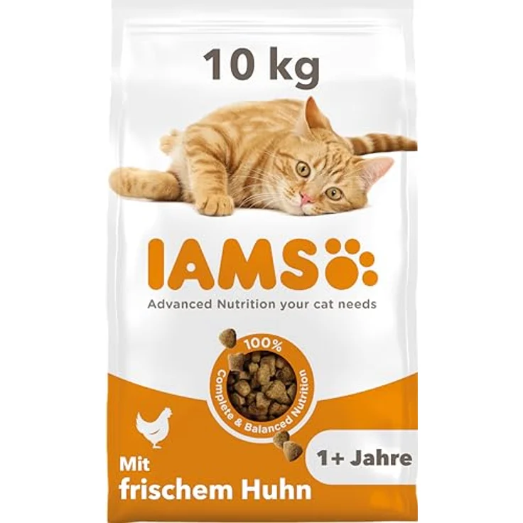 IAMS Trockenfutter für Katzen mit Huhn, 10 kg, für Katzen von 1-6 Jahren, 87% tierische Proteine, weizenfrei, mit Omega-3- & Omega-6-Fettsäuren, für gesunde Haut und glänzendes Fell – Bild 1