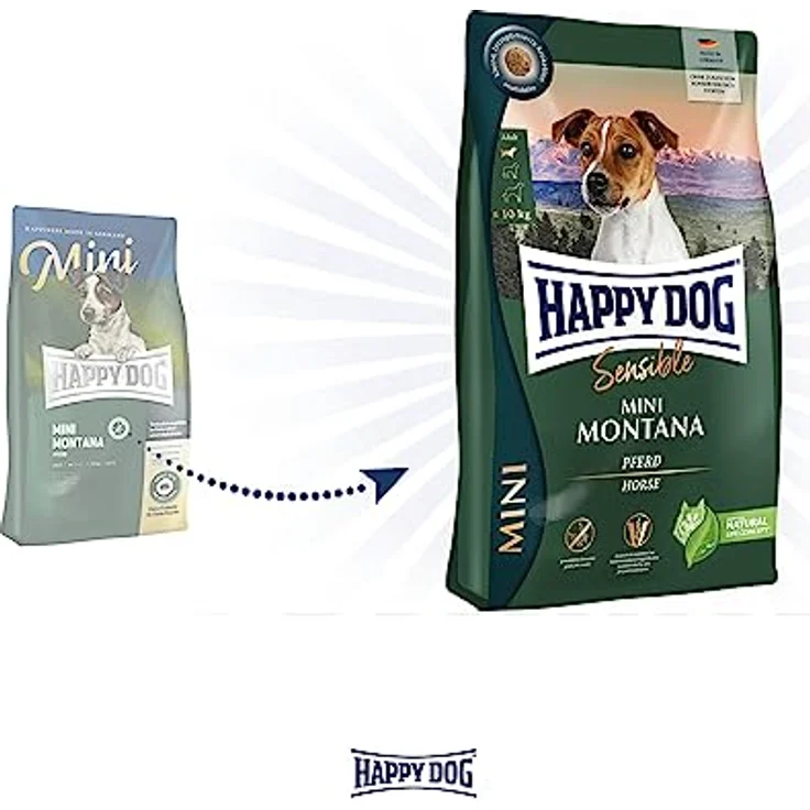 Happy Dog Sensible Mini Montana, Hunde-Trockenfutter für ausgewachsene, normalaktive Hunde bis 10 kg, mit Pferd, ohne Getreide, 4kg – Bild 2