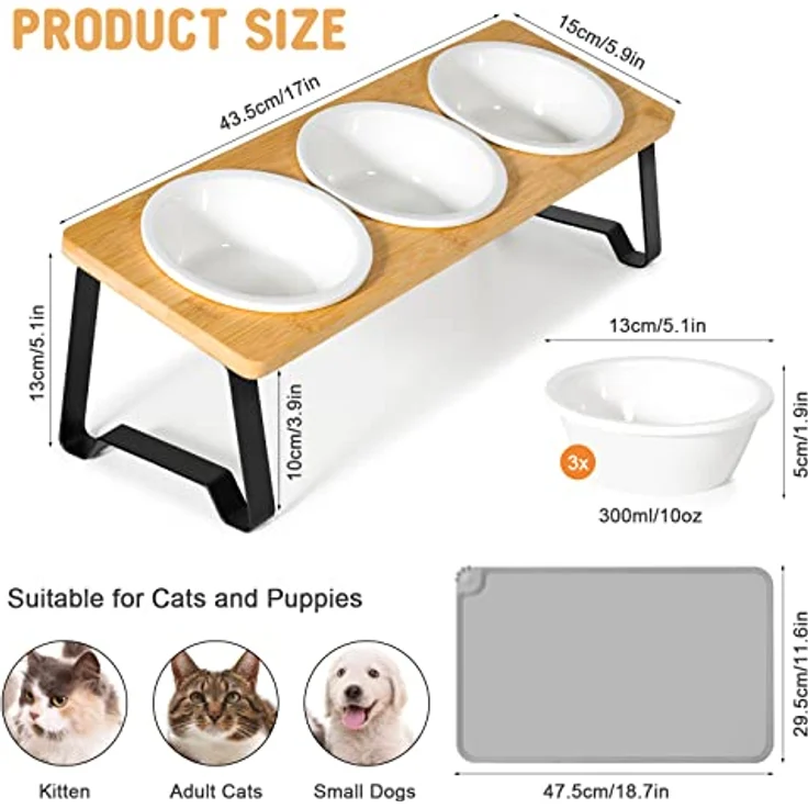 Lannvan Katzennapf Erhöht, 3er Set Keramik mit Silikonunterlage, ergonomisch Neigung 15° für Katzen und kleine Hunde, rutschfest und leicht zu reinigen – Bild 2