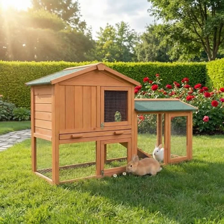 Miweba MyAnimal Hasenstall MH-03, Kaninchenstall mit Freilaufgehege, wetterfest, imprägniertes Holz, braun, 147 x 53 x 85 cm – Bild 1