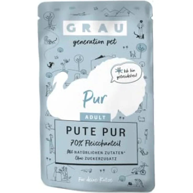GRAU Nassfutter für Katzen - Pute pur, Monoprotein, 16er Pack (16 x 125 g), für Erwachsene Katzen