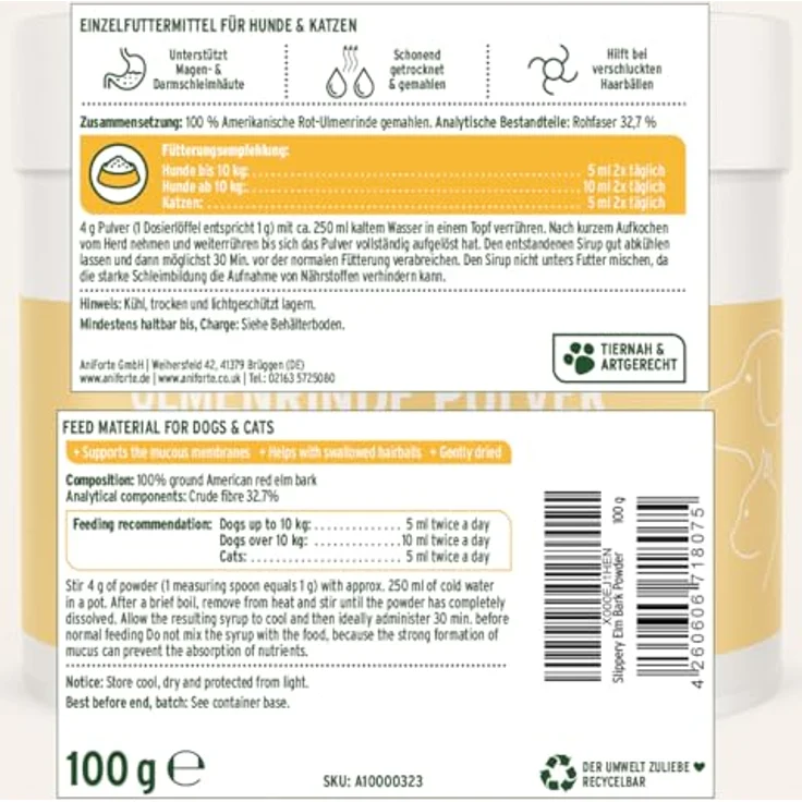 AniForte Ulmenrinde Pulver 100 g, 100% amerikanische Rotulmenrinde zur Unterstützung von Magen und Darm bei Hund und Katze – Bild 7