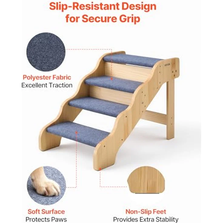 VEVOR Hundetreppe 740x430x500 mm, 4-stufige klappbare Holztreppe für kleine, mittlere und große Haustiere bis 68 kg mit rutschfester Oberfläche und stabiler Konstruktion – Bild 4