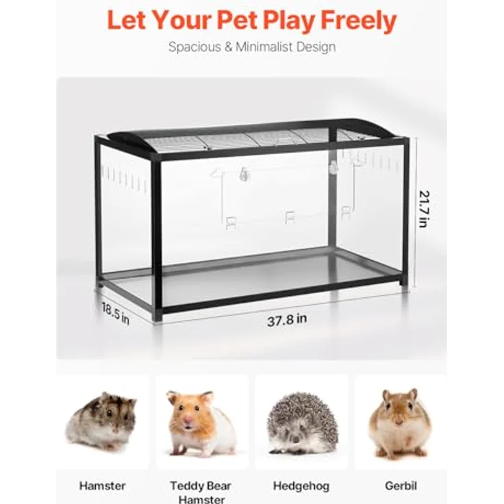 VEVOR Hamsterkäfig 360°-Sicht, transparenter Kleintierkäfig mit belüftetem Design, 96x47x55 cm, inkl. Vordertür, für Hamster, Ratten und Meerschweinchen – Bild 3