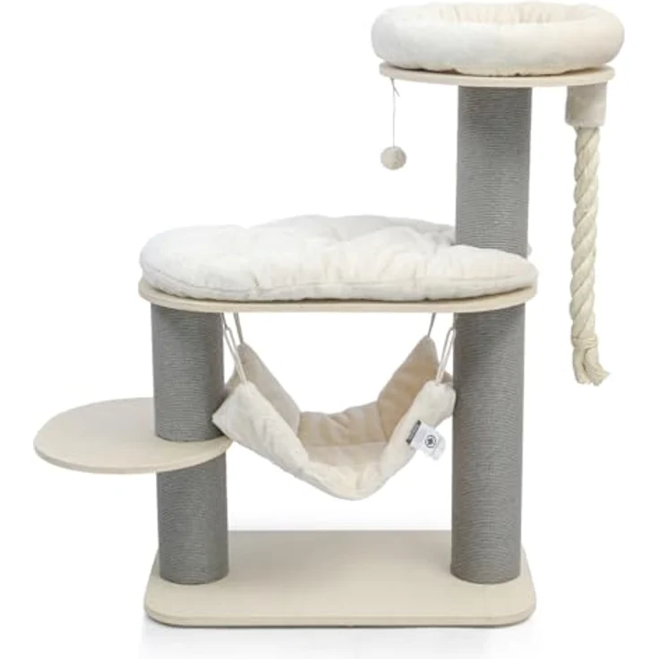CanadianCat Company Kratzbaum Vale, beige, mit gepolsterten Liegeflächen, Hängematte und stabilen Kratzsäulen, 78 x 45 x 114 cm – Bild 5