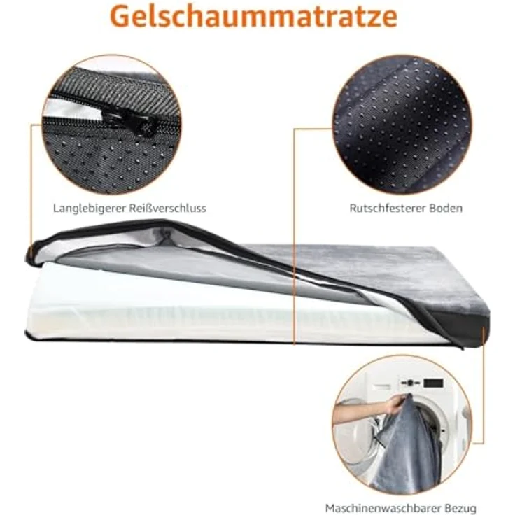 Amazon Basics Große Kühlgel-Matratze für Hunde, Memoryschaum mit abnehmbarem, waschbarem Bezug, grau, 89 x 56 x 8 cm – Bild 3
