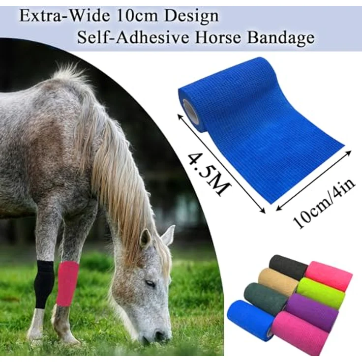 NELLHOMY 8 Rollen Selbstklebender Verband Bandage, 10cm x 4,5m, Atmungsaktive Elastische Fixierbinde für Sport und Tierpflege, Kohäsive Bandage für Katze, Hund und Pferd – Bild 2