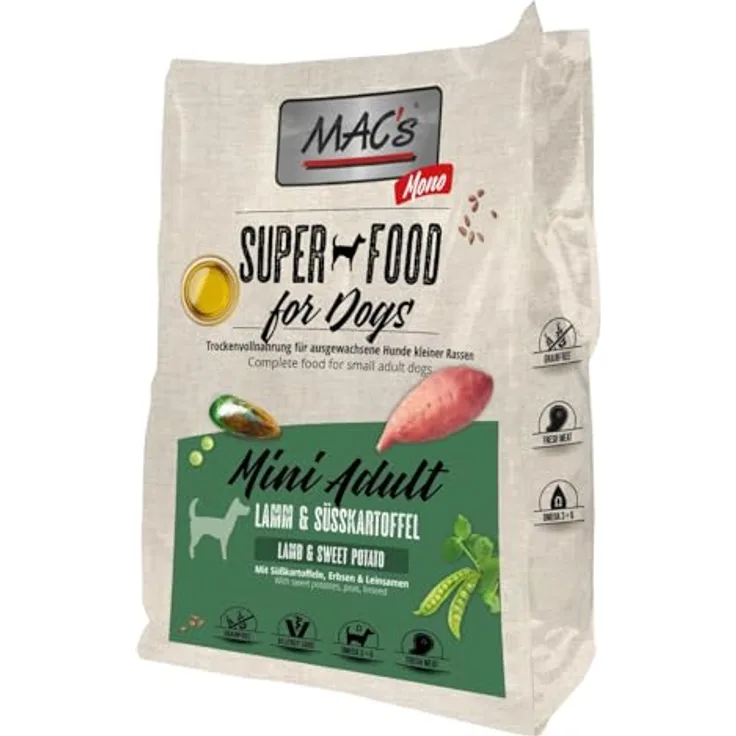Mac's Dog Trockenfutter für Hunde, Mini Erwachsene, Monoprotein, mit Lamm und Süßkartoffeln, 7 kg