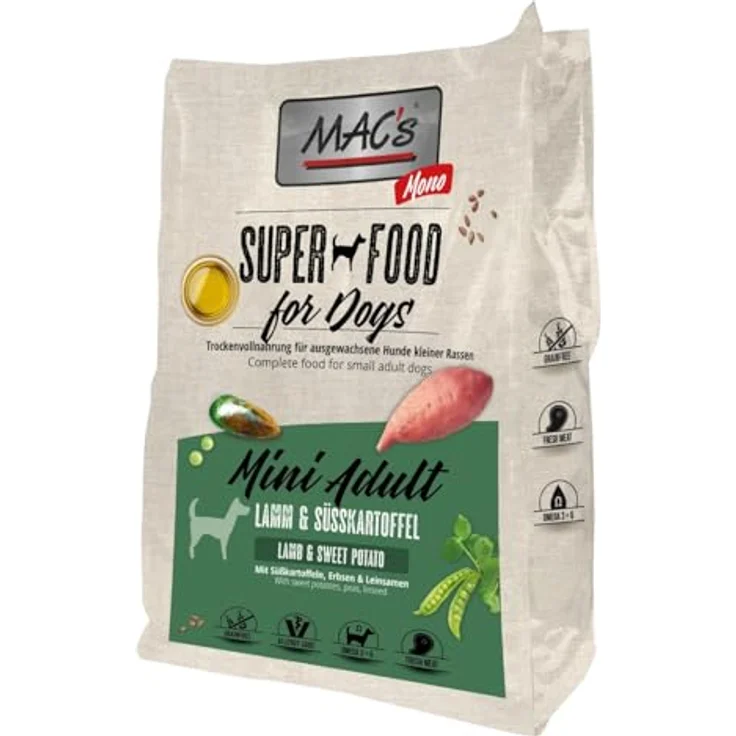 Mac's Dog Trockenfutter für Hunde, Mini Erwachsene, Monoprotein, mit Lamm und Süßkartoffeln, 7 kg