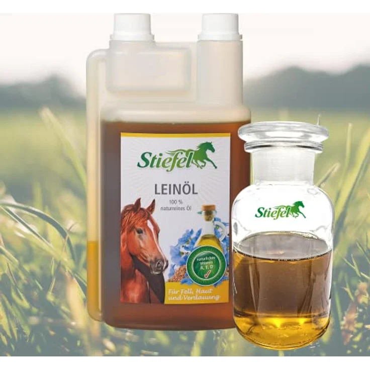 Stiefel Leinöl für Pferde, 100% naturreines kaltgepresstes Öl, unterstützt Fellwechsel, Verdauung & Haut, flüssig mit Dosierflasche, 1l – Bild 2