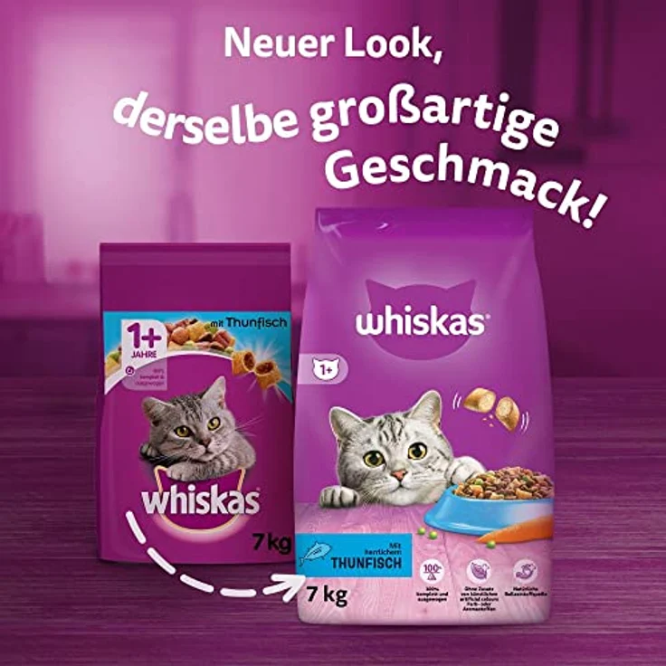 Whiskas Adult 1+ Trockenfutter Thunfisch, 7kg - Katzentrockenfutter für gesunde Harnwege, ohne künstliche Zusatzstoffe – Bild 2