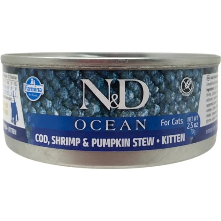 Farmina N&D Ocean Kitten Pastete Katzenfutter, Nassfutter mit Thunfisch, Kabeljau, Garnelen und Kürbis, 70 g, reich an Vitaminen und natürlichen Antioxidantien, ohne Mais – Bild 1