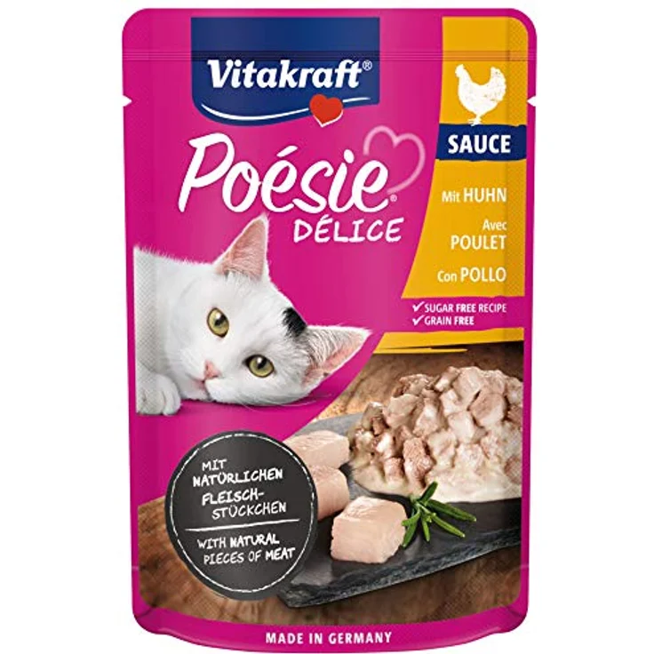 Vitakraft Poésie Délice, Nassfutter für Katzen mit Hühnchenfilet in Sauce, ohne Zucker und Getreide, 85g – Bild 1