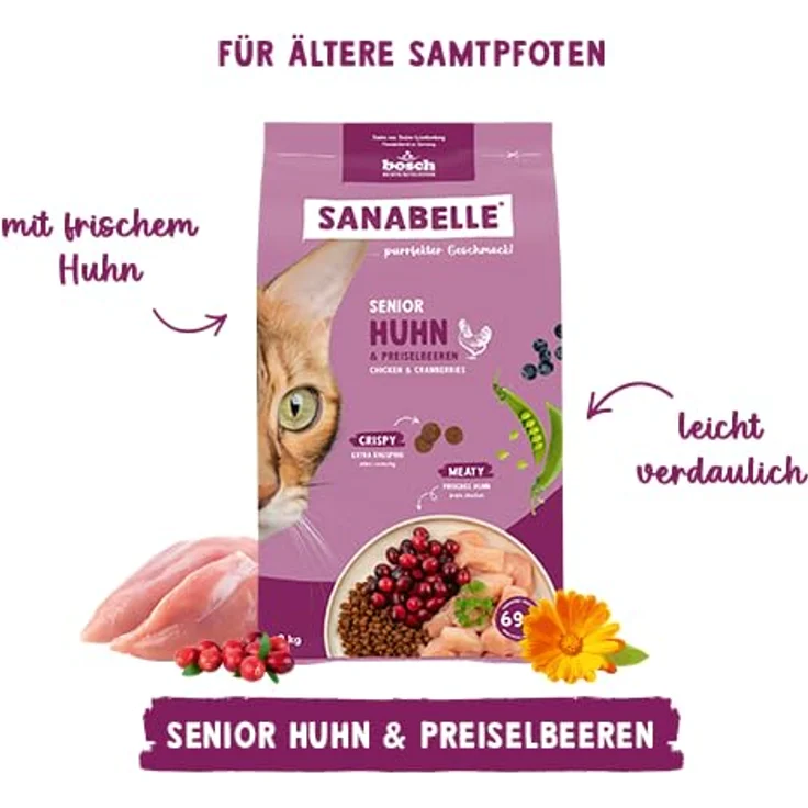 Sanabelle Senior Huhn, Trockenfutter Katzenfutter für ältere Katzen ab 8 Jahren, 8 kg, ausgewogene Rezeptur mit weniger Energie und speziellen Ballaststoffen – Bild 5