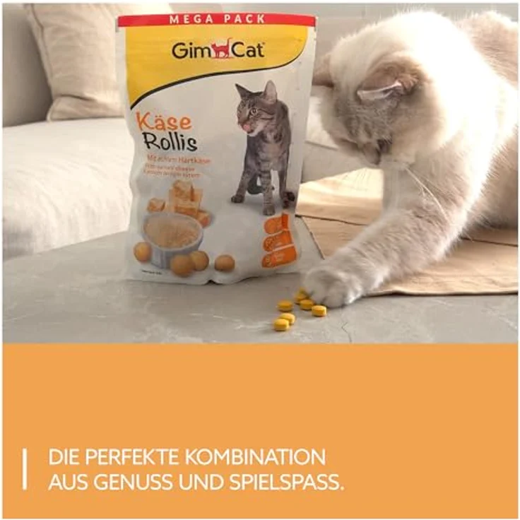 GimCat Käse Rollis, Getreidefreier Katzensnack mit echtem Hartkäse und Vitaminen, 425 g Beutel – Bild 3