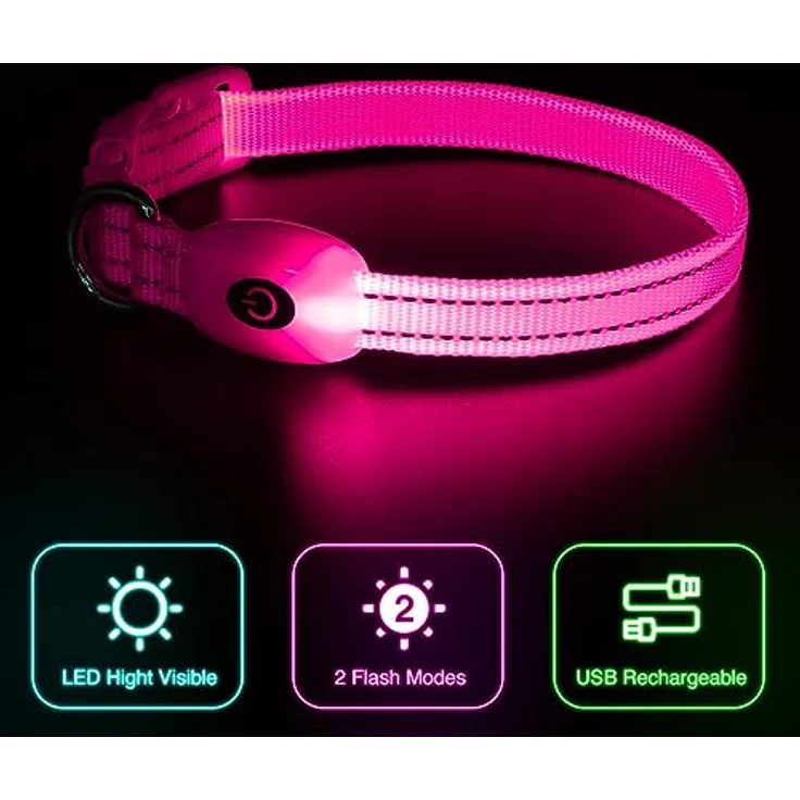 YFbrite LED-Welpenhalsband XS, verstellbares, reflektierendes und wasserdichtes Leuchthalsband in Rosa, für Hunde und Katzen – Bild 4