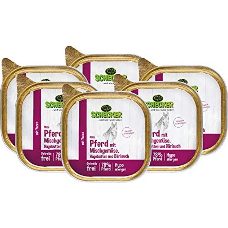 Schecker Nassfutter Hundemenü Pferd mit Mischgemüse, 6 x 200 g, 78% Pferd, getreidefrei, hypoallergen – Bild 1