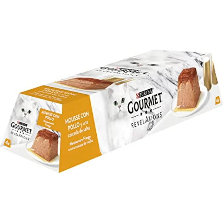 Gourmet Purina Revelations Mousse mit Sauce, Nassfutter für Katzen, Huhn, 6 Packungen mit 4 Pyramiden à 57 g, 24 Stück, 100 % ausgewogen – Bild 1