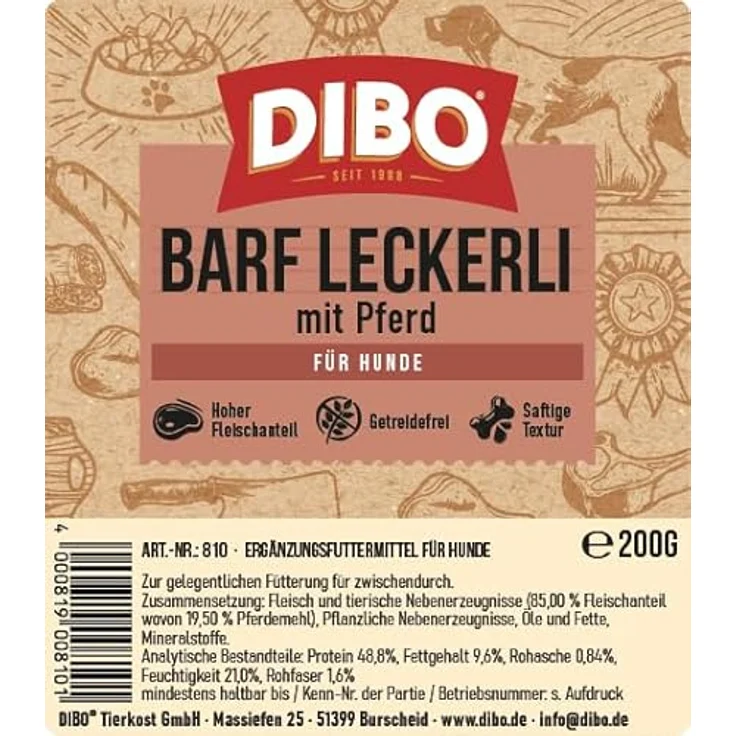 DIBO Barf-Leckerli mit Pferd, gluten- und laktosefreier Trainingssnack für Hunde, 200 g Beutel – Bild 5