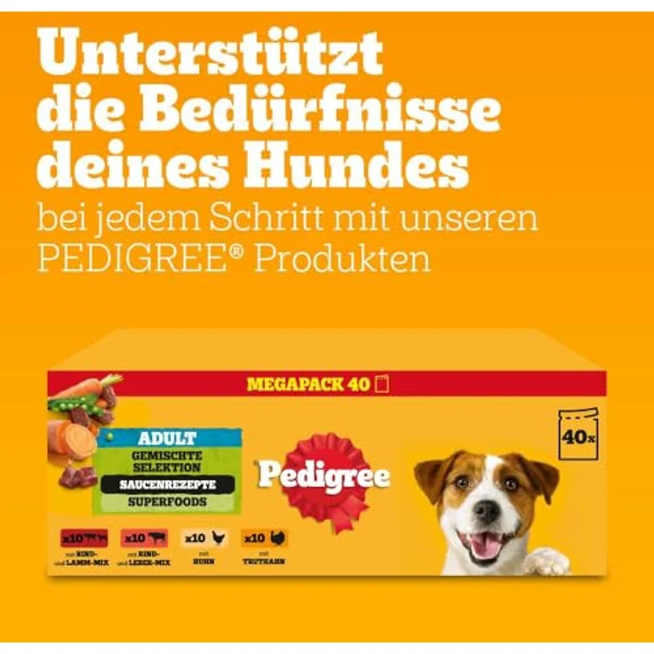 Pedigree Nassfutter Hund Adult, Multipack mit Huhn, Rind, Truthahn & Lamm, in Sauce, 40x100 g – Bild 7