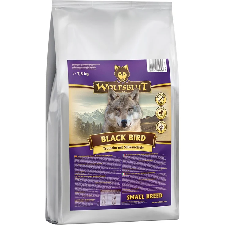 Wolfsblut Black Bird Small Breed, Getreidefreies Trockenfutter mit Truthahn und Pute für alle Lebensphasen, 7,5kg – Bild 1